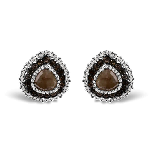 14K White Gold 3 3/4 Cttw Fancy Color Rose Cut Trillion Shaped Triple Halo Stud Earring (Fancy Color, I2-I3 Clarity) WEM Support (www.WEM.support)
