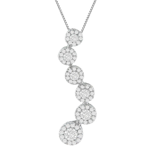 14K White Gold Round Cut Diamond Journey Circle Pendant Necklace (1.00 cttw, H-I Color, I1-I2 Clarity) WEM Support (www.WEM.support)