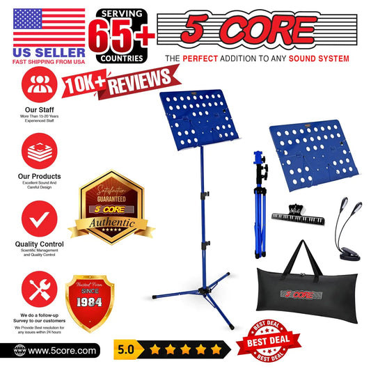 Suporte para Partituras 5Core Portátil, Tripé Ajustável e Dobrável, Suporte para Notas AZUL WEM Support (www.WEM.support)