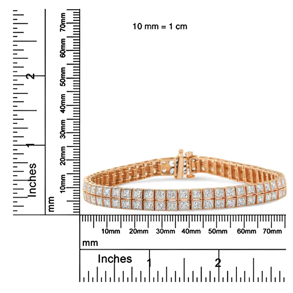 14K Rose Gold 3.0 Cttw Lab Grown Diamond Two Row Milgrain 7" Inch Tennis Bracelet (G-H Color, VS2-SI1 Clarity) WEM Support (www.WEM.support)