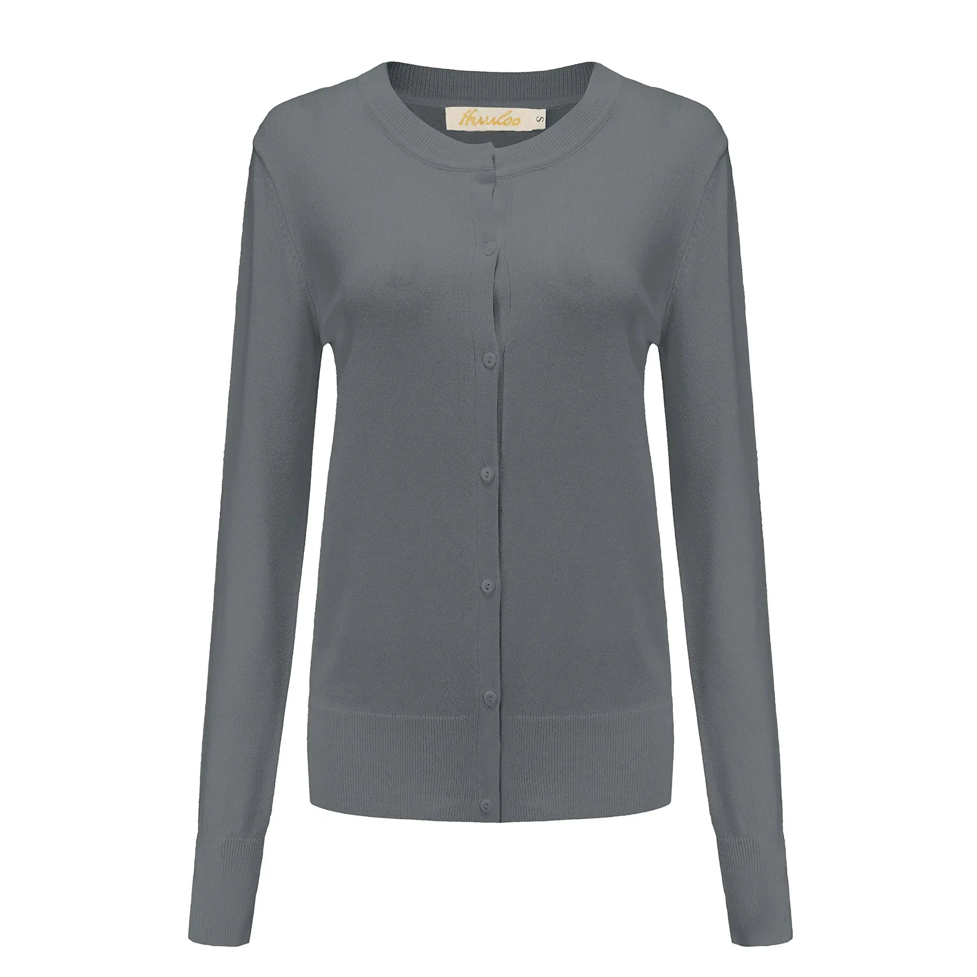 Women's Crew Neck Button Down Long Sleeve Cardigan Sweater Silver Grey XX-Large My Store