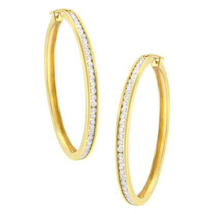 10K Yellow Gold 1 cttw Channel Set Diamond Hoop Earrings (I-J Clarity, I1-I2 Color) WEM Support (www.WEM.support)