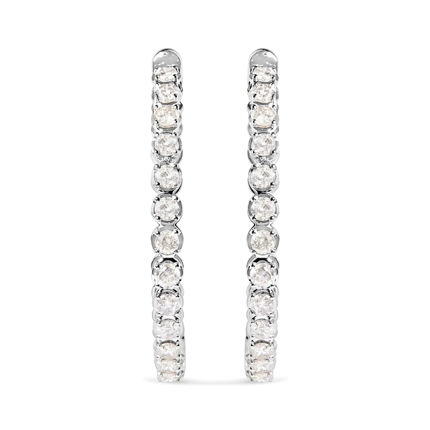 14K White Gold 7.0 Cttw Diamond 1-¾ Inside Out Hinged Leverback Hoop Earrings (I-J Color, I2-I3 Clarity) WEM Support (www.WEM.support)