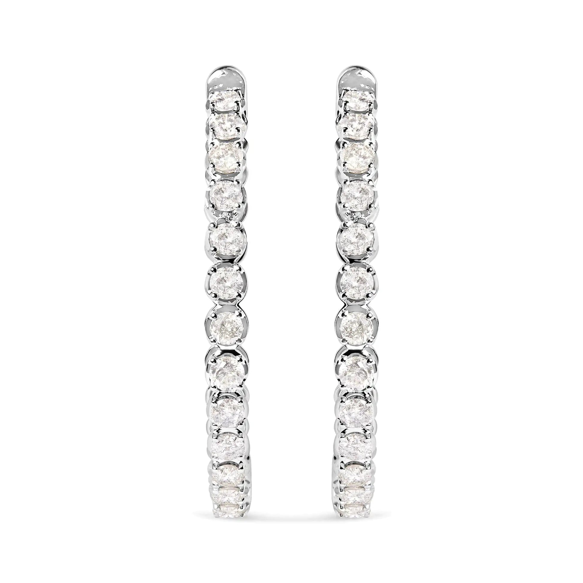 14K White Gold 7.0 Cttw Diamond 1-¾ Inside Out Hinged Leverback Hoop Earrings (I-J Color, I2-I3 Clarity) WEM Support (www.WEM.support)