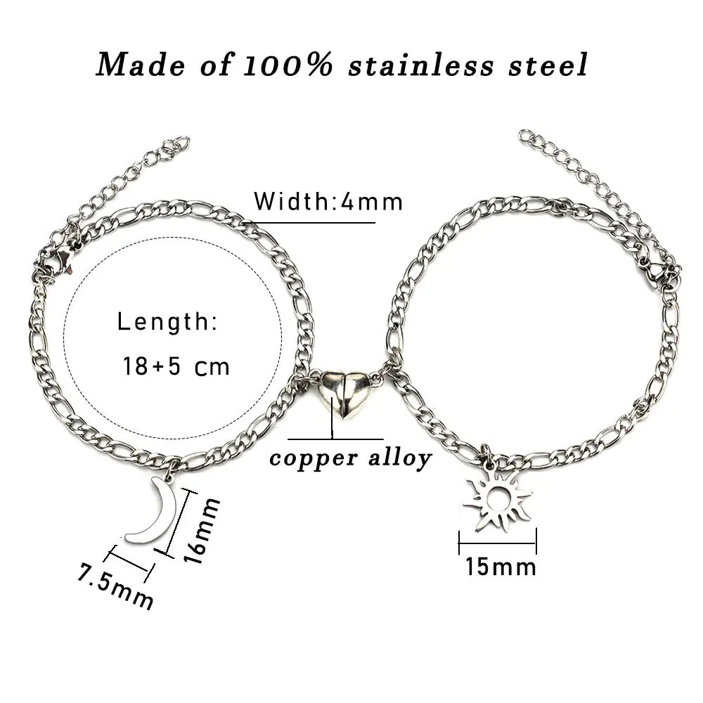 Stainless Steel Sun And Moon Bracelet Creative Sex Heart Magnet Attracts WEM Support (www.WEM.support)