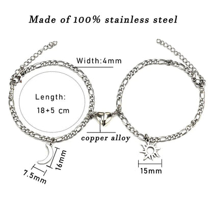 Stainless Steel Sun And Moon Bracelet Creative Sex Heart Magnet Attracts WEM Support (www.WEM.support)