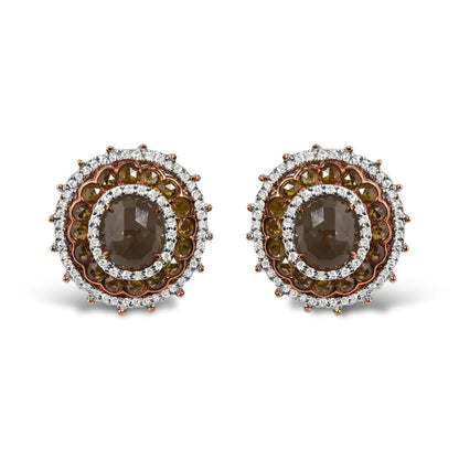 14K Rose Gold 3 1/2 Cttw Fancy Rose Cut Diamond Circle Shaped Triple Halo Stud Earring (Fancy Color, I2-I3 clarity) WEM Support (www.WEM.support)