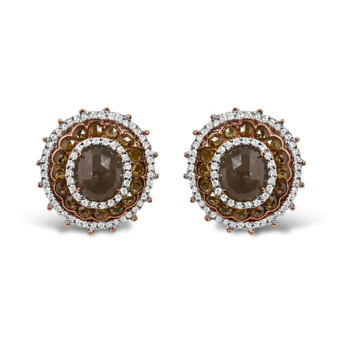 14K Rose Gold 3 1/2 Cttw Fancy Rose Cut Diamond Circle Shaped Triple Halo Stud Earring (Fancy Color, I2-I3 clarity) WEM Support (www.WEM.support)