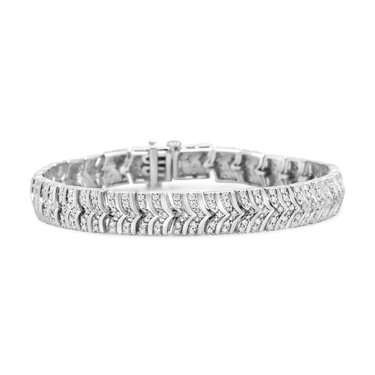 .925 Sterling Silver 3.00 Cttw Diamond Chevron Link Bracelet (I2-I3 Clarity, I-J Color) - Size 7.25" WEM Support (www.WEM.support)