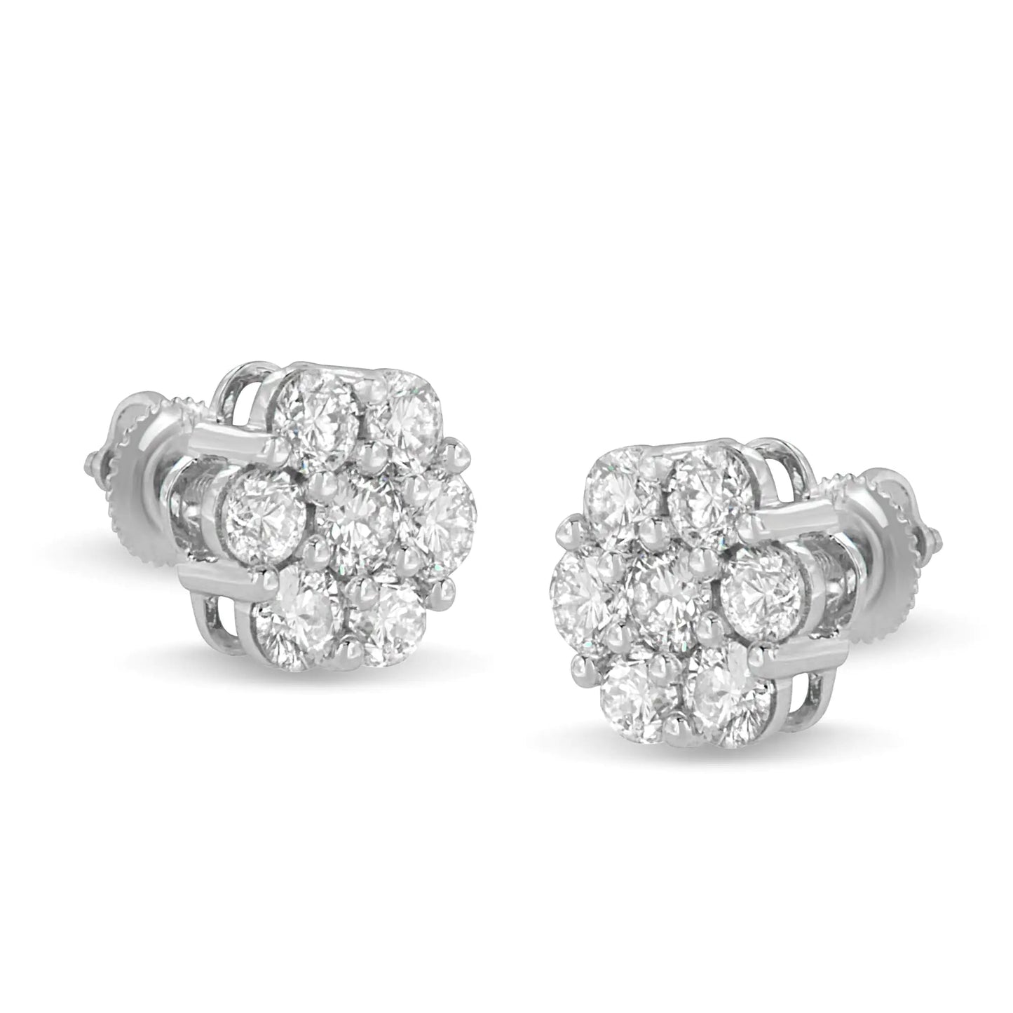 14K White Gold 3 cttw Prong Set Round-Cut Diamond Floral Cluster Stud Earring (I-J Color, SI1-SI2 Clarity) WEM Support (www.WEM.support)