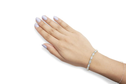 14k Two-Tone 2.00 Cttw Round-Cut and Baguette-Cut Diamond Bar Link 7" Bracelet (I-J Color, SI2-I1 Clarity) WEM Support (www.WEM.support)