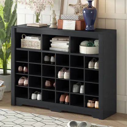 Stylish Design 24 Shoe Cabinet Console, Modern Shoe Cabinet With Curved Base, Multifunctional Sideboard, High Quality, For Corridor, Bedroom, Living Room, Black WEM Support (www.WEM.support)