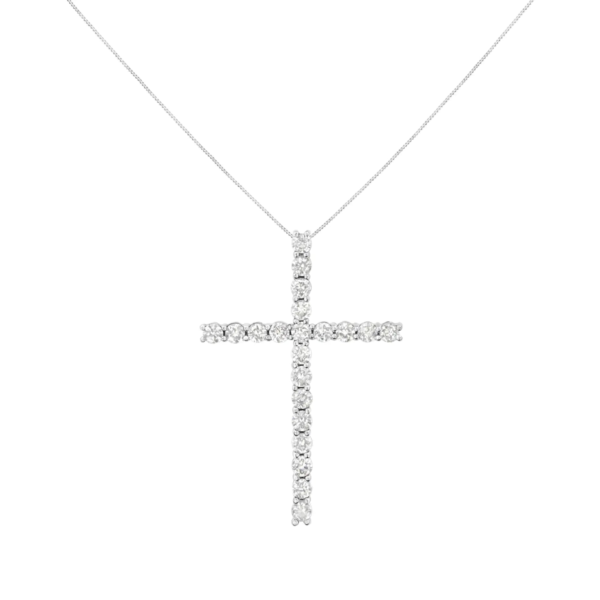 .925 Sterling Silver 4.0 Cttw Diamond 2-1/4" Cross Pendant with Box Chain Necklace (I-J Color, I1-I2 Clarity) - 18" WEM Support (www.WEM.support)