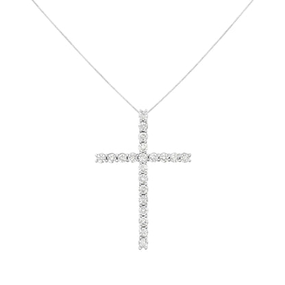 .925 Sterling Silver 4.0 Cttw Diamond 2-1/4" Cross Pendant with Box Chain Necklace (I-J Color, I1-I2 Clarity) - 18" WEM Support (www.WEM.support)