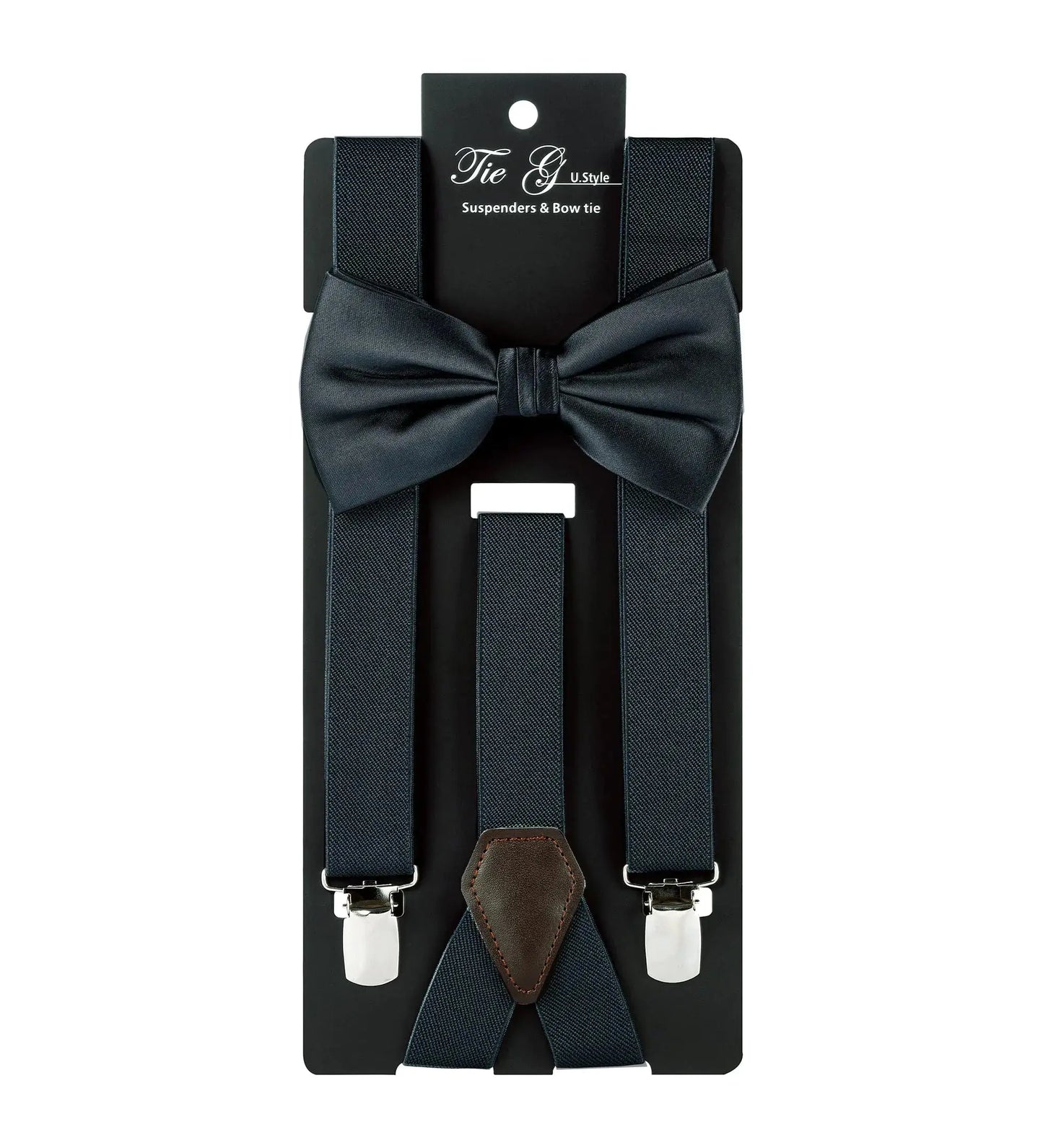 TIE G Solid Color Men's Suspender + Woven Bow Tie Set for Wedding : Vivid Color, Adjustable Brace, Strong Clip, Elastic Band Charcoal Grey My Store