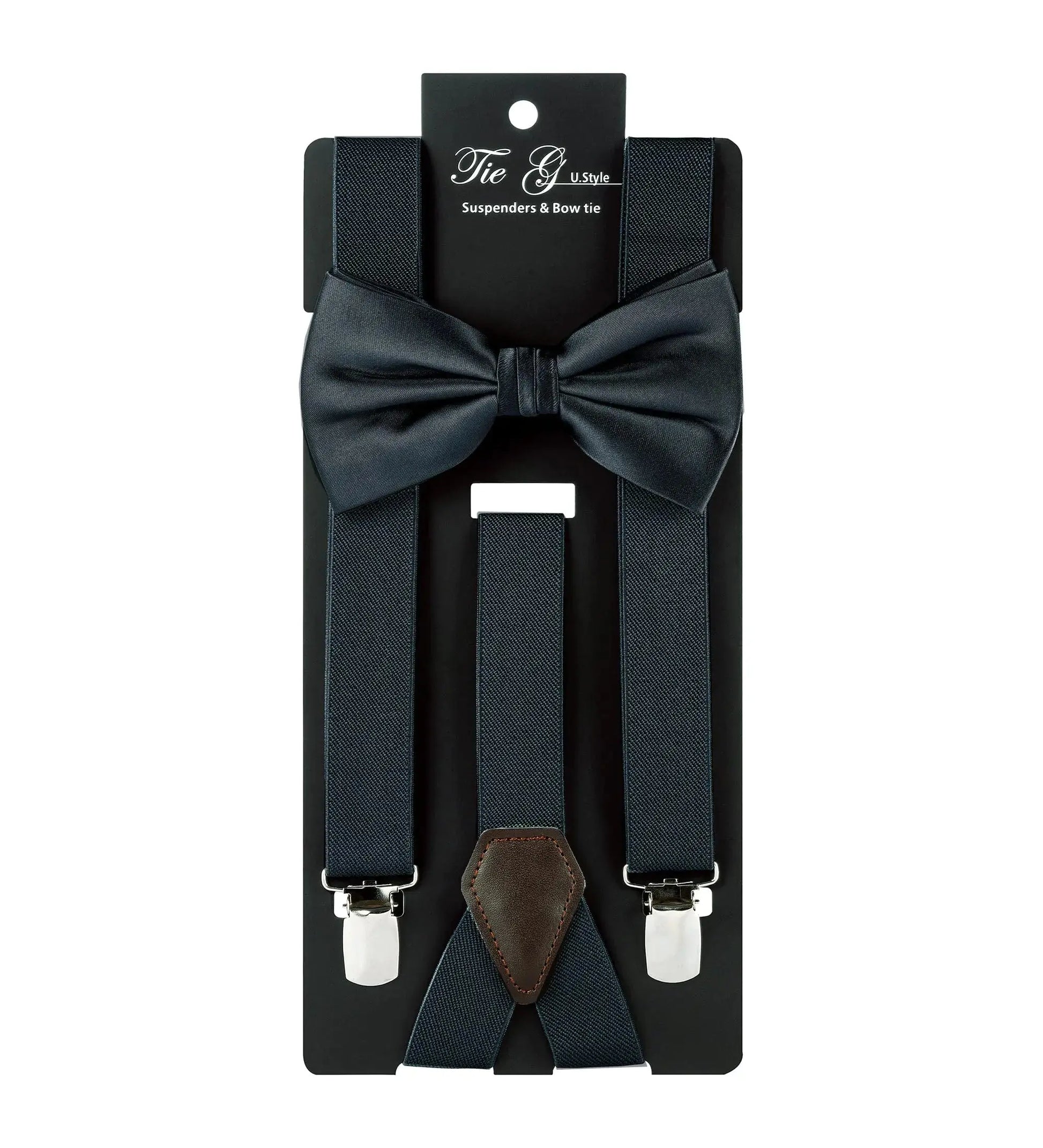 TIE G Solid Color Men's Suspender + Woven Bow Tie Set for Wedding : Vivid Color, Adjustable Brace, Strong Clip, Elastic Band Charcoal Grey My Store