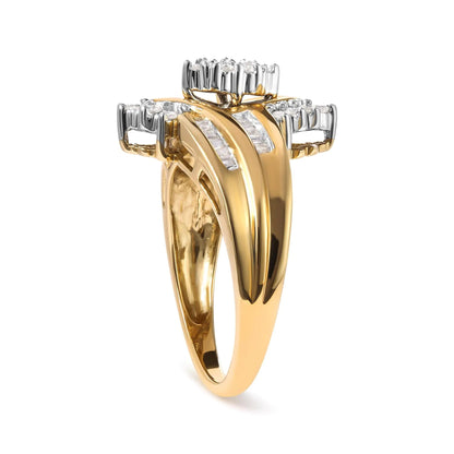 10K Two-Toned 1/2 Cttw Round And Baguette-Cut Composite Pear Head Diamond Ring (H-I Color, I2-I3 Clarity) WEM Support (www.WEM.support)