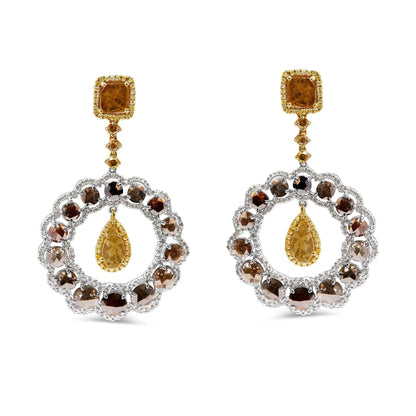 14K White and Yellow Gold 10.0 Cttw Mixed Natural Fancy Diamond Dangle Hoop and Bale Earrings (Yellow Color, I1-I2 Clarity) WEM Support (www.WEM.support)