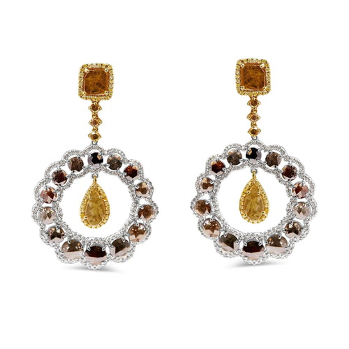 14K White and Yellow Gold 10.0 Cttw Mixed Natural Fancy Diamond Dangle Hoop and Bale Earrings (Yellow Color, I1-I2 Clarity) WEM Support (www.WEM.support)