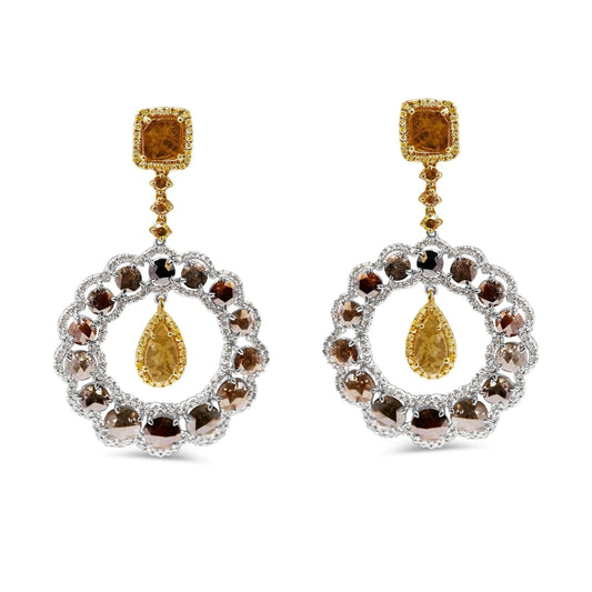 14K White and Yellow Gold 10.0 Cttw Mixed Natural Fancy Diamond Dangle Hoop and Bale Earrings (Yellow Color, I1-I2 Clarity) WEM Support (www.WEM.support)