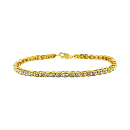 10K Gelbvergoldetes .925 Sterlingsilber 1 Karat Diamanten-Armband in Birnenform mit Krappenfassung (I-J Farbe, I1-I2 Reinheit) - 18,42 cm WEM Support (www.WEM.support)