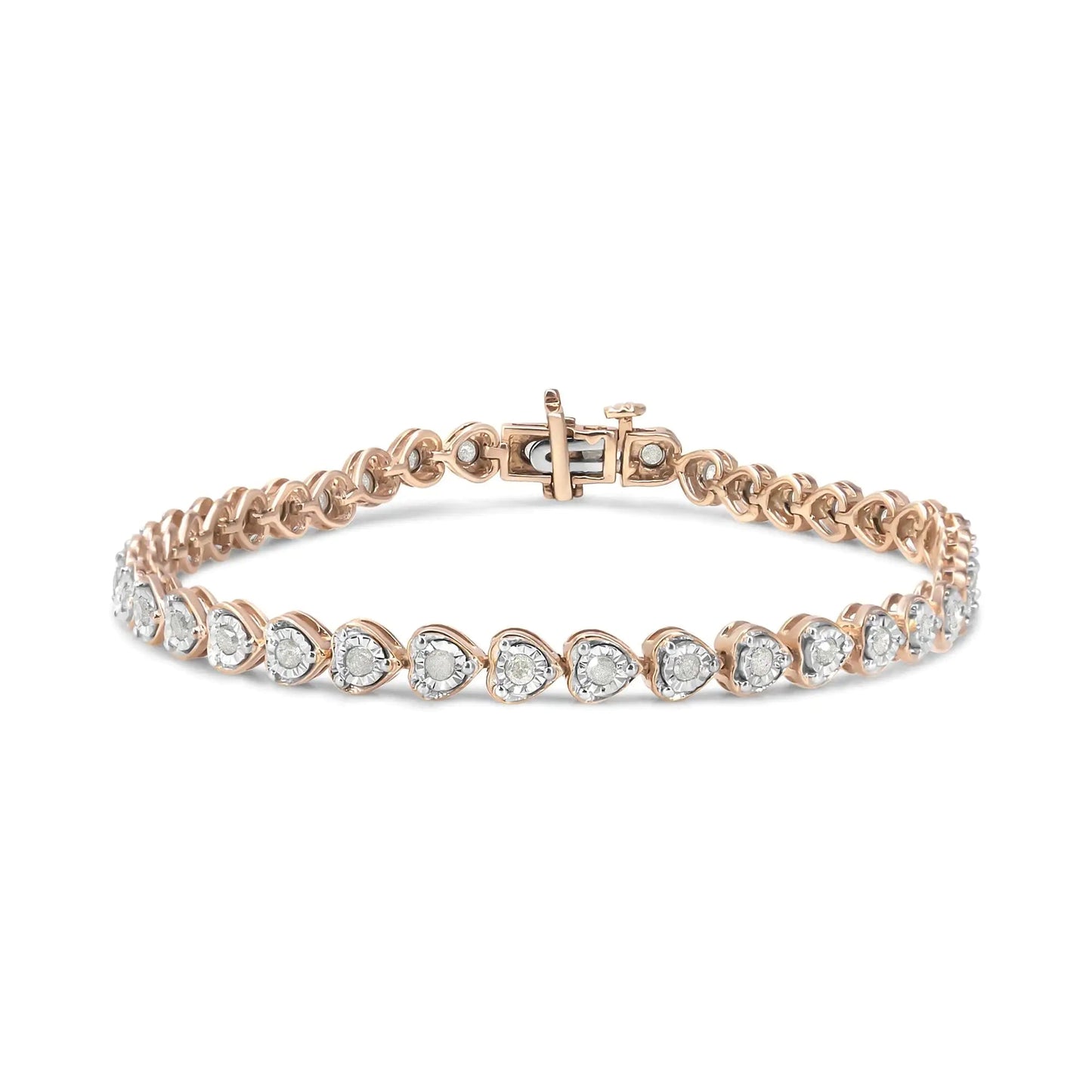 .925 Sterling Silver 1.0 Cttw Miracle Set Diamond Heart-Link 7" Tennis Bracelet (I-J Color, I2-I3 Clarity) WEM Support (www.WEM.support)