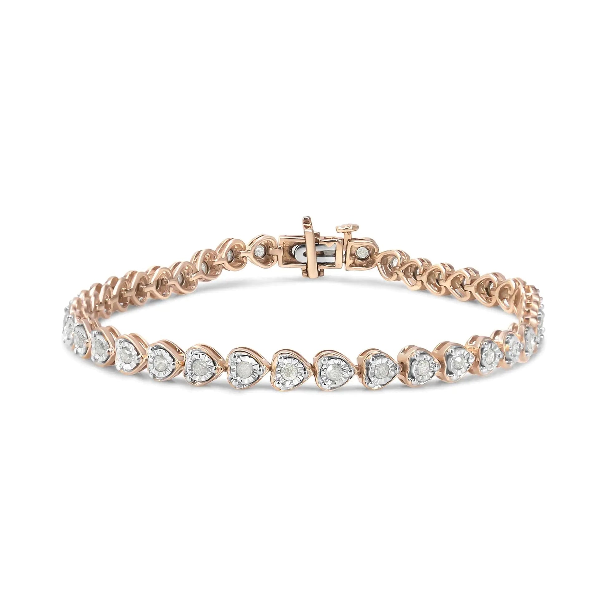 .925 Sterling Silver 1.0 Cttw Miracle Set Diamond Heart-Link 7" Tennis Bracelet (I-J Color, I2-I3 Clarity) WEM Support (www.WEM.support)