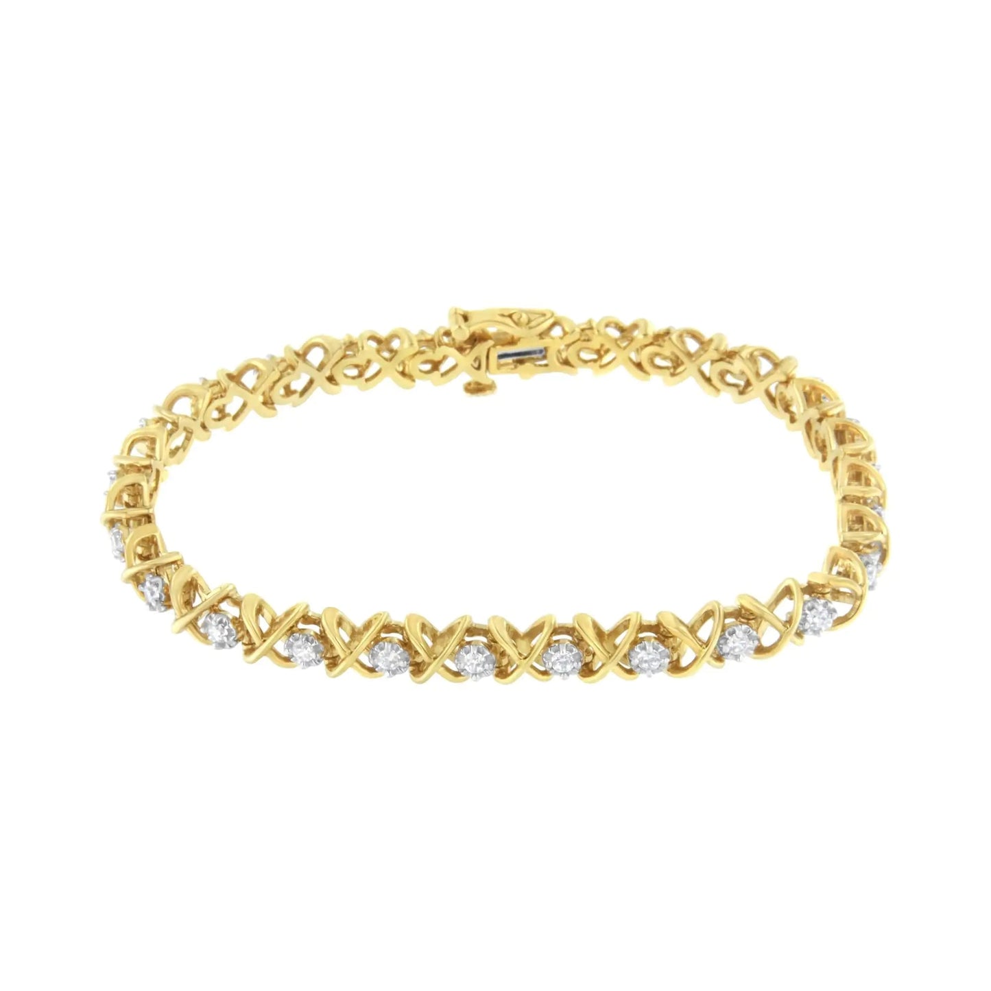 10K Yellow Gold Plated Sterling Silver 1 cttw Diamond Link Bracelet (J-K Clarity, I1-I2 Color) - Size 7" WEM Support (www.WEM.support)