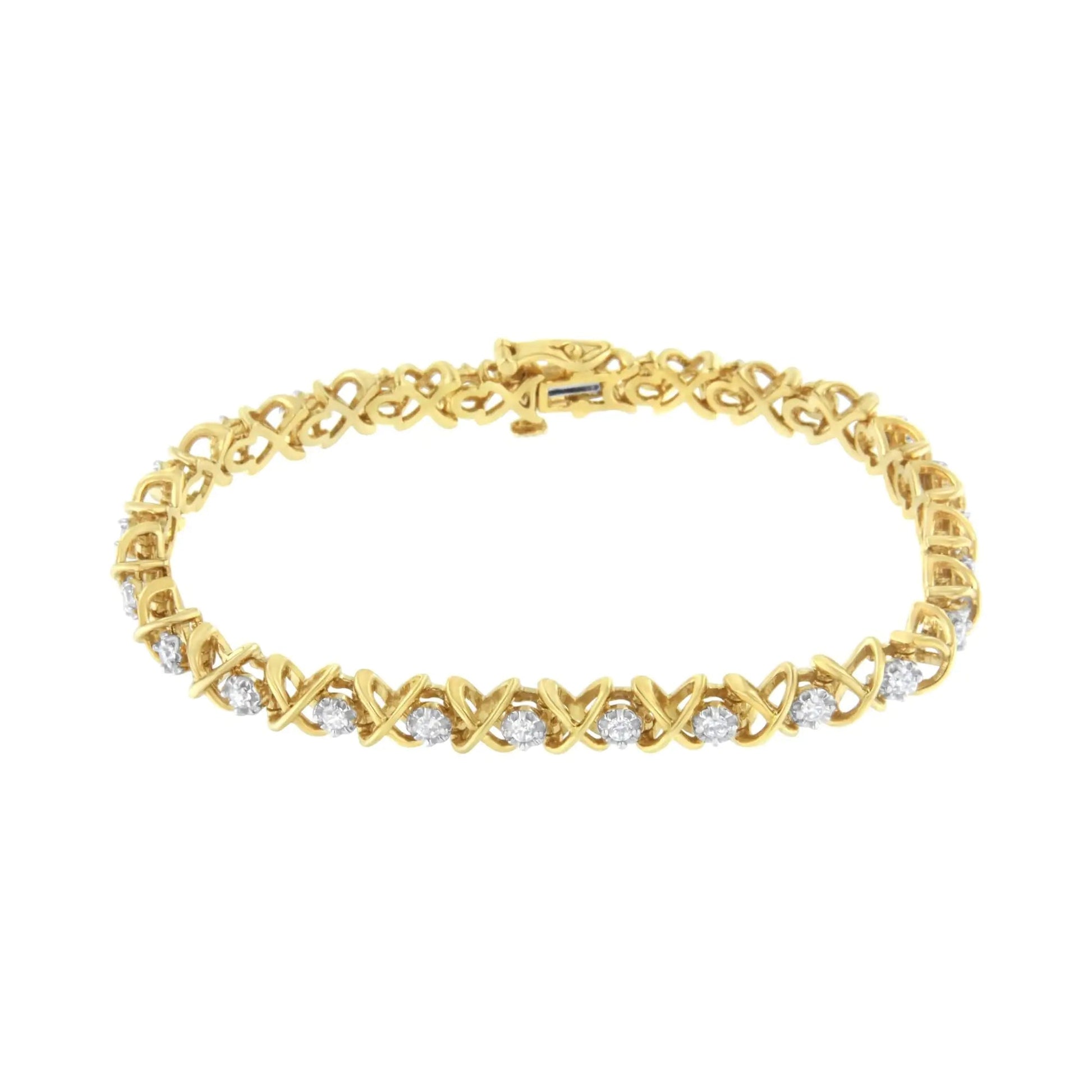 10K Yellow Gold Plated Sterling Silver 1 cttw Diamond Link Bracelet (J-K Clarity, I1-I2 Color) - Size 7" WEM Support (www.WEM.support)