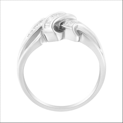 14K White Gold 1/3 Cttw Channel Set Baguette Diamond Bypass Ring Band (H-I Color, SI1-SI2 Clarity) WEM Support (www.WEM.support)
