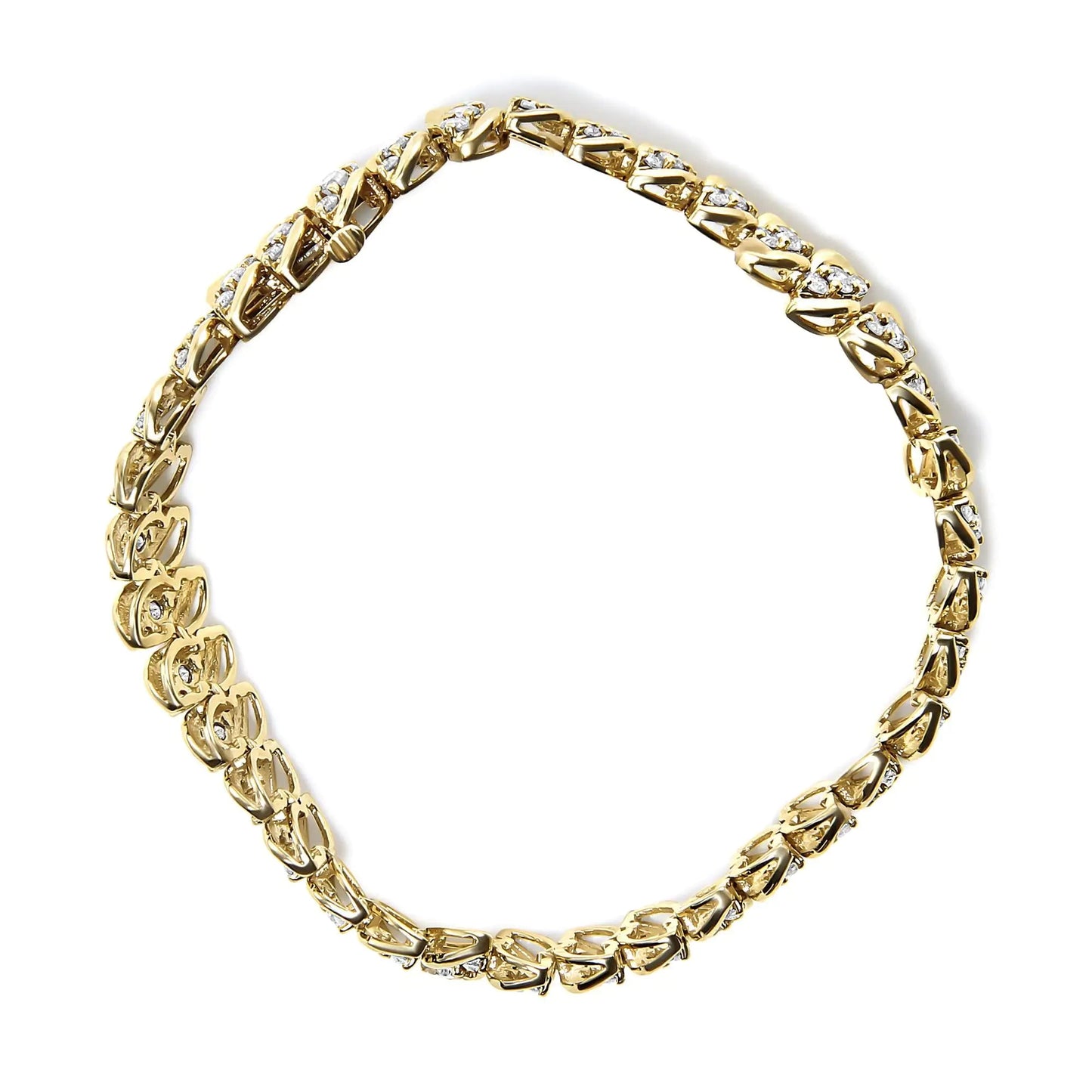 10K Yellow Gold 5.0 Cttw Diamond Double Row S-Link Cuban Bracelet (J-K Color, I2-I3 Clarity) - 7.25" Inches WEM Support (www.WEM.support)