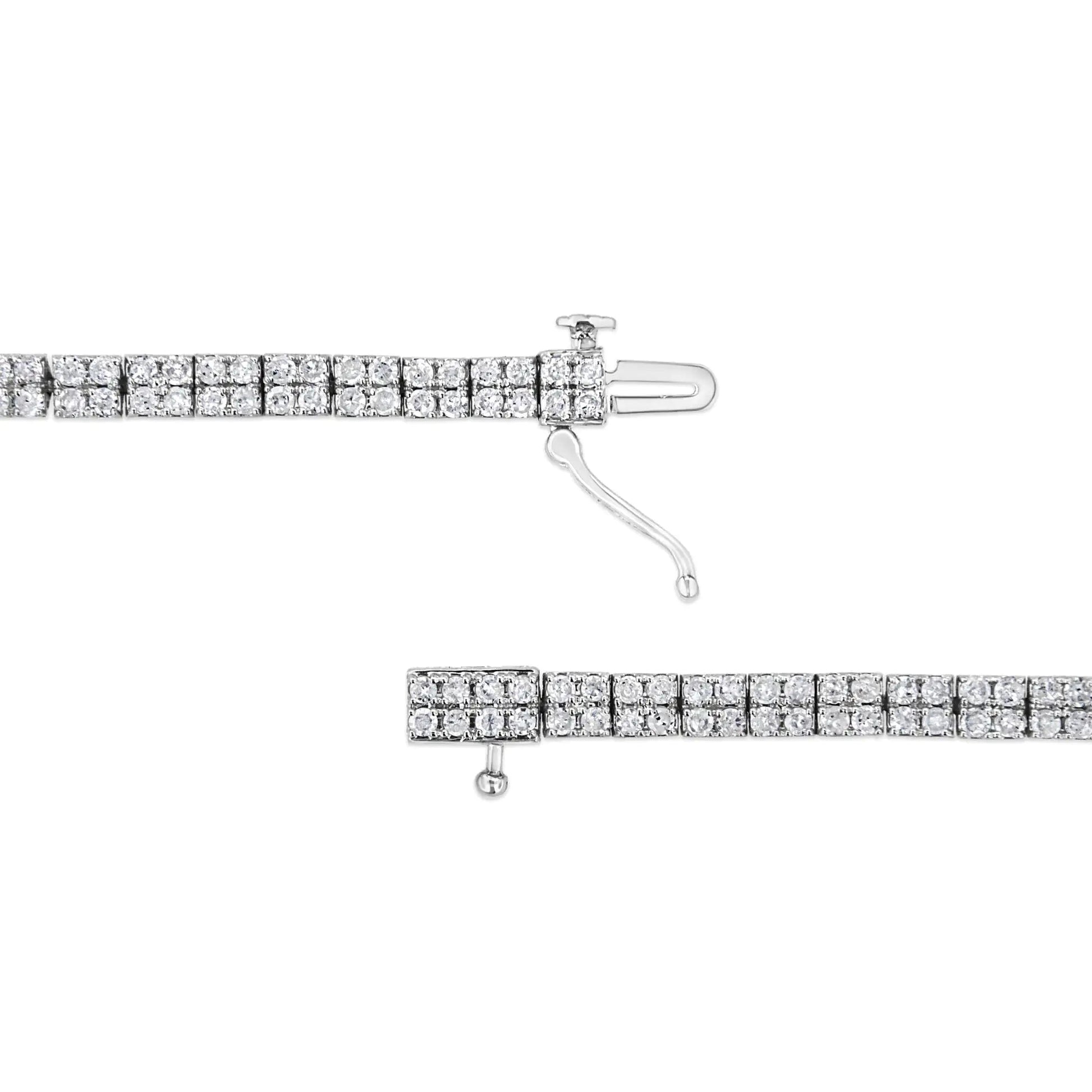 .925 Sterling Silver 3.0 Cttw Prong-Set Round Diamond 2 Row Link Tennis Bracelet (I-J Color, I3 Clarity) - 7.25" WEM Support (www.WEM.support)