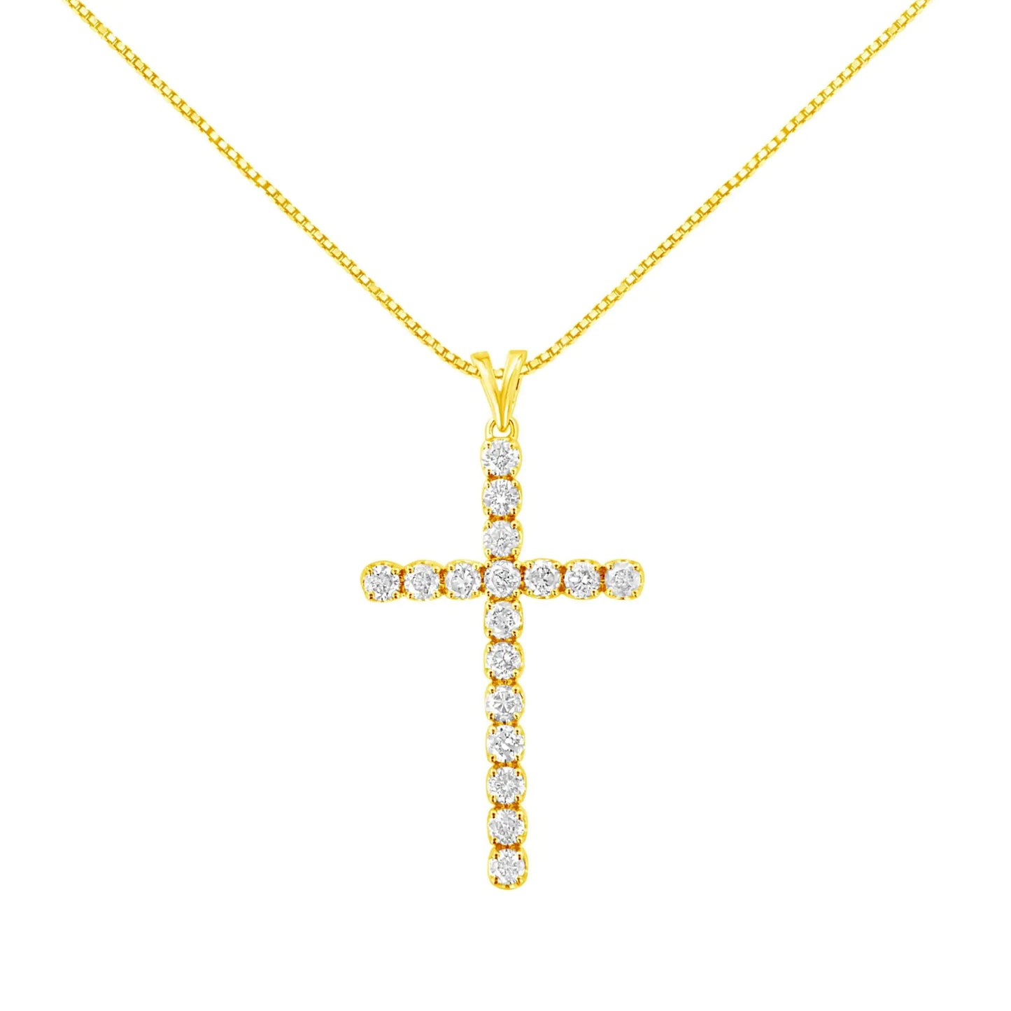 10k Yellow Gold Plated .925 Sterling Silver 2.0 cttw Classic Prong Set Round-Cut Diamond Cross 18" Pendant Necklace (J-K Color, I1-I2 Clarity) WEM Support (www.WEM.support)