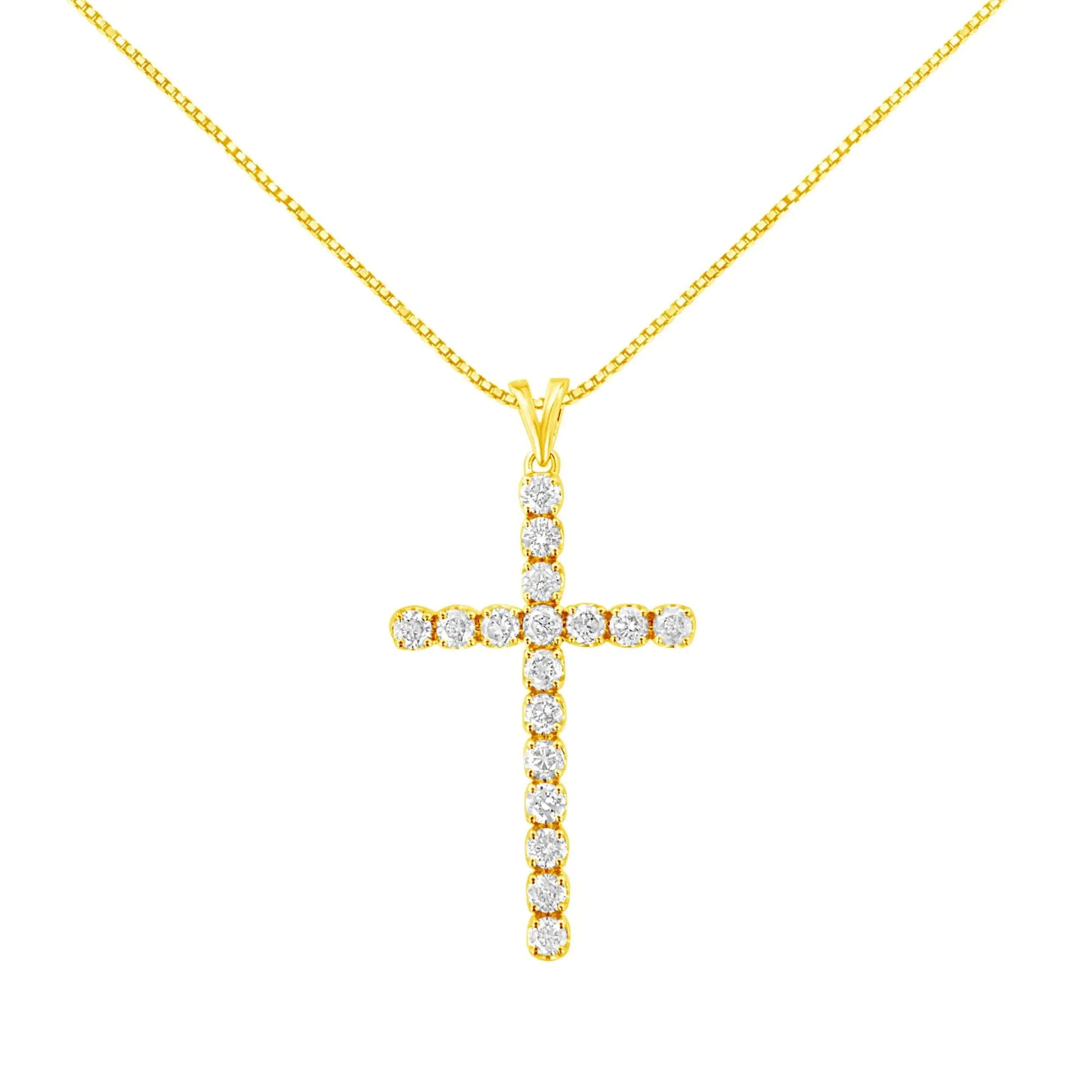 10k Yellow Gold Plated .925 Sterling Silver 2.0 cttw Classic Prong Set Round-Cut Diamond Cross 18" Pendant Necklace (J-K Color, I1-I2 Clarity) WEM Support (www.WEM.support)