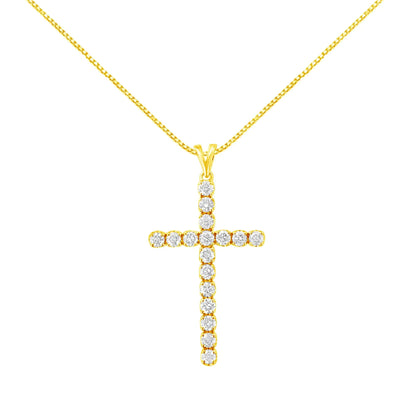 10k Yellow Gold Plated .925 Sterling Silver 2.0 cttw Classic Prong Set Round-Cut Diamond Cross 18" Pendant Necklace (J-K Color, I1-I2 Clarity) WEM Support (www.WEM.support)