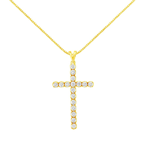 10k Yellow Gold Plated .925 Sterling Silver 2.0 cttw Classic Prong Set Round-Cut Diamond Cross 18" Pendant Necklace (J-K Color, I1-I2 Clarity) WEM Support (www.WEM.support)