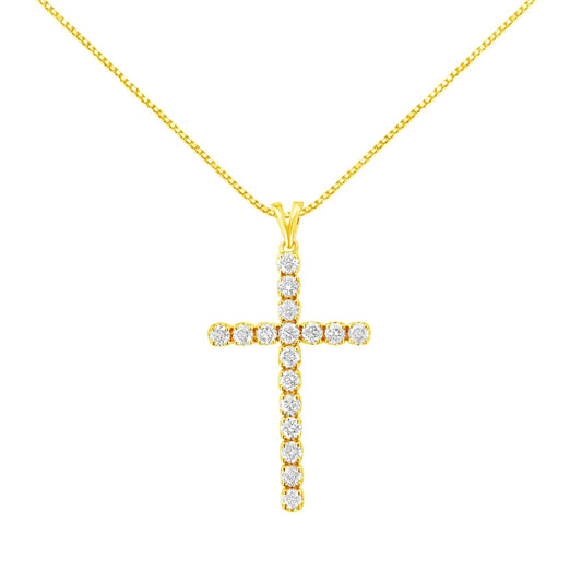 10k Yellow Gold Plated .925 Sterling Silver 2.0 cttw Classic Prong Set Round-Cut Diamond Cross 18" Pendant Necklace (J-K Color, I1-I2 Clarity) WEM Support (www.WEM.support)