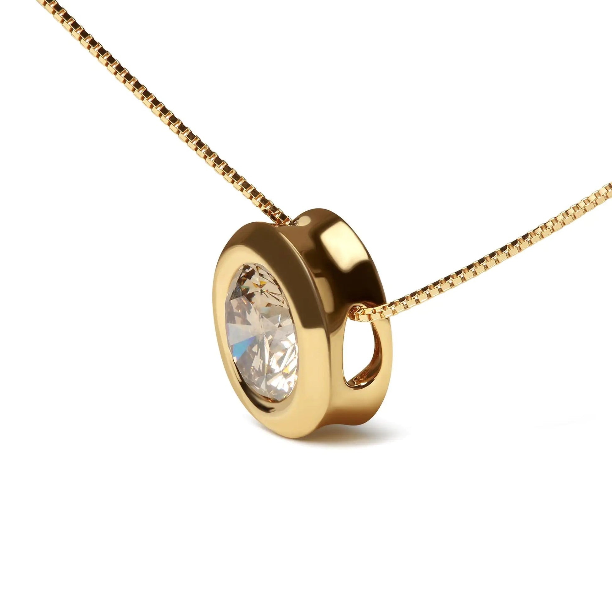 14K Yellow Gold 1 3/8 Cttw Bezel Set Round Champagne Diamond Solitaire 18" Pendant Necklace (Champagne Color, SI2-I1 Clarity) WEM Support (www.WEM.support)