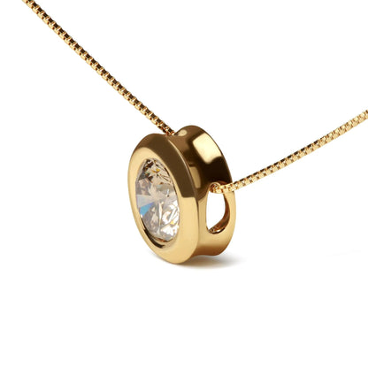 14K Yellow Gold 1 3/8 Cttw Bezel Set Round Champagne Diamond Solitaire 18" Pendant Necklace (Champagne Color, SI2-I1 Clarity) WEM Support (www.WEM.support)