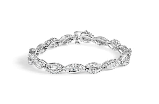 14K White Gold 2.00 Cttw Diamond Swirl and Pear Shape Link Bracelet (I-J Color, I2-I3 Clarity) - 7" WEM Support (www.WEM.support)