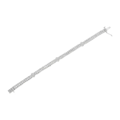 .925 Sterling Silber Diamant Doppelreihe und Blumencluster Tennisarmband (2 Karat, I-J Farbe, I3 Reinheit) - Größe 7.25" WEM Support (www.WEM.support)