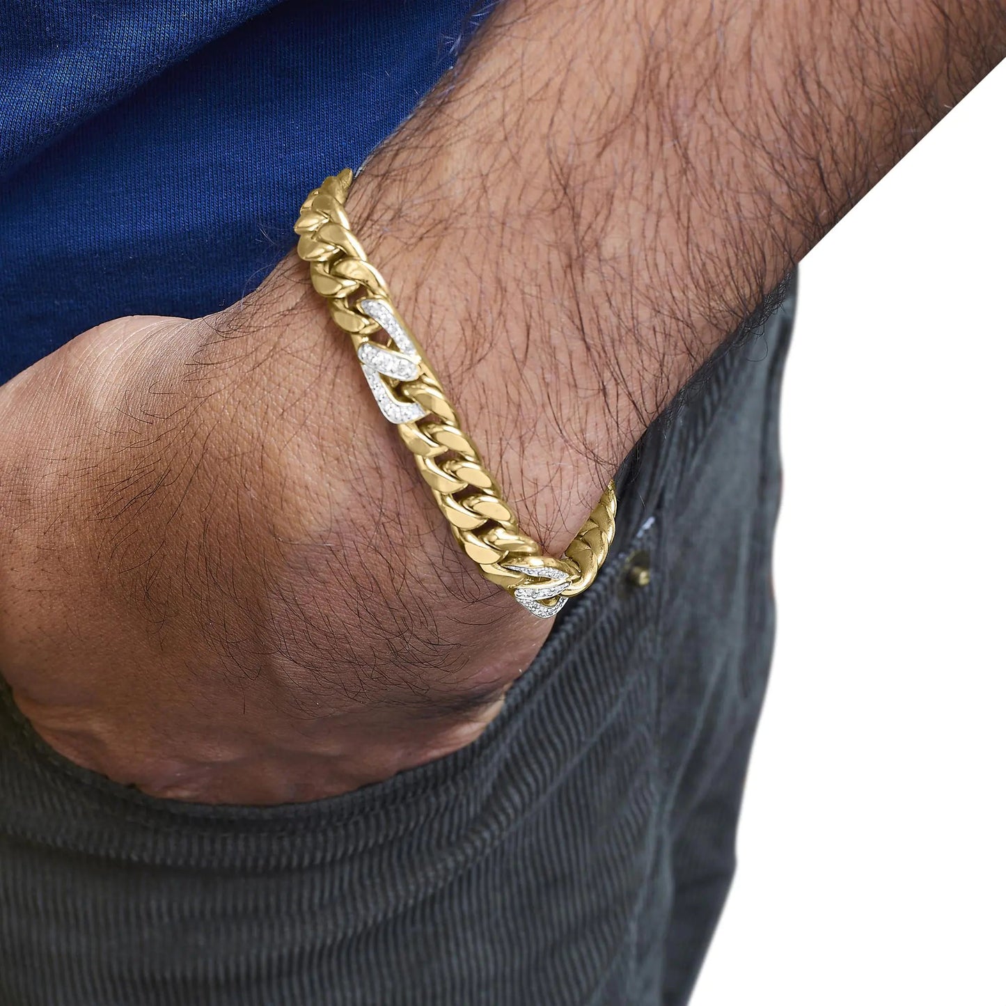 10K Yellow Gold 1.00 Cttw Diamond Miami Cuban Link Men's Bracelet (H-I Color, I1-I2 Clarity) - 8.5 Inches WEM Support (www.WEM.support)