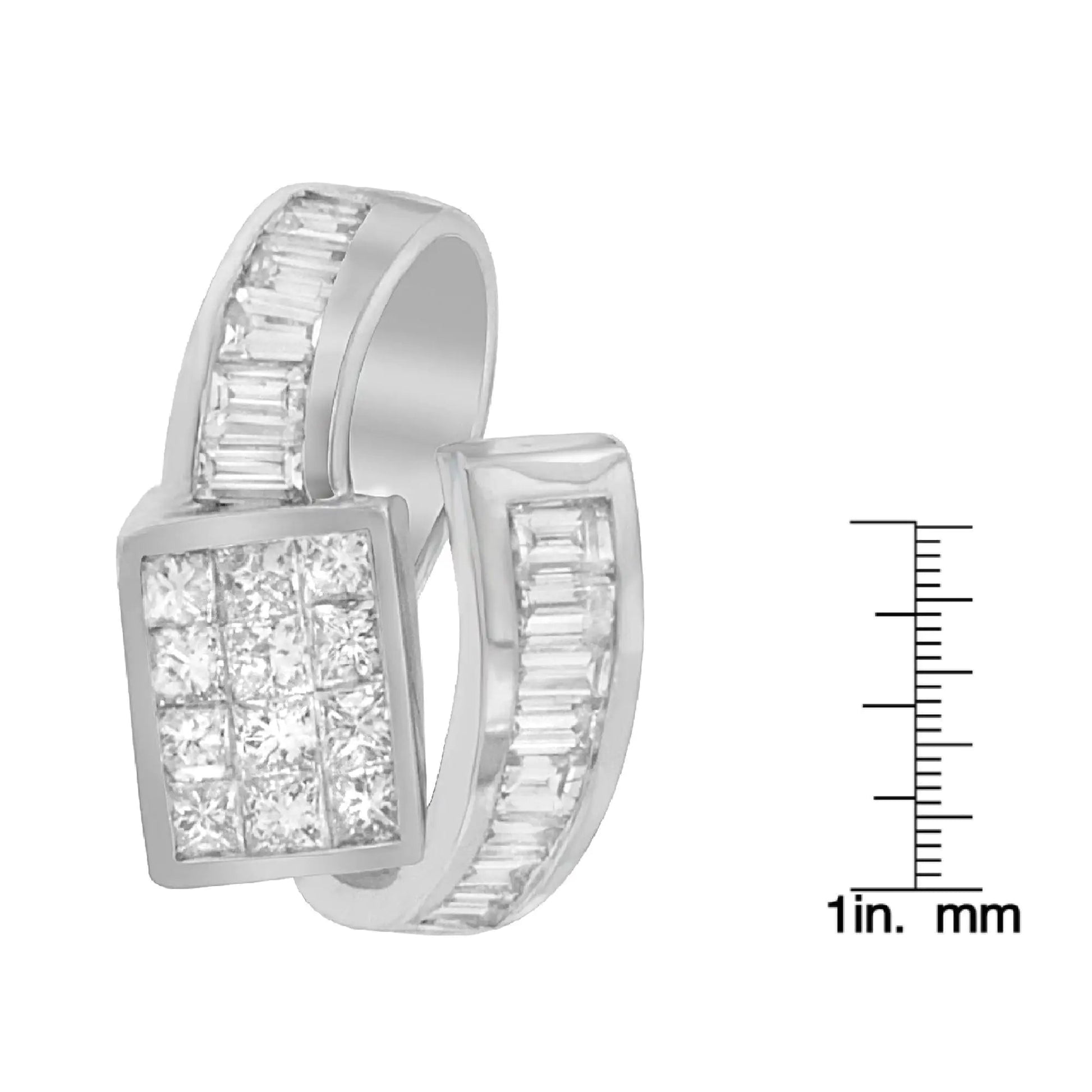 14K White Gold 2 cttw Princess and Baguette Cut Diamond Double Loop Pendant Necklace (G-H, VS1-VS2) WEM Support (www.WEM.support)