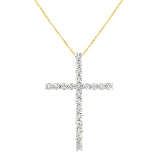 10K Yellow Gold Plated .925 Sterling Silver 4.0 Cttw Round Cut Diamond Cross Pendant Necklace (J-K Color, I1-I2 Clarity) - 18" WEM Support (www.WEM.support)