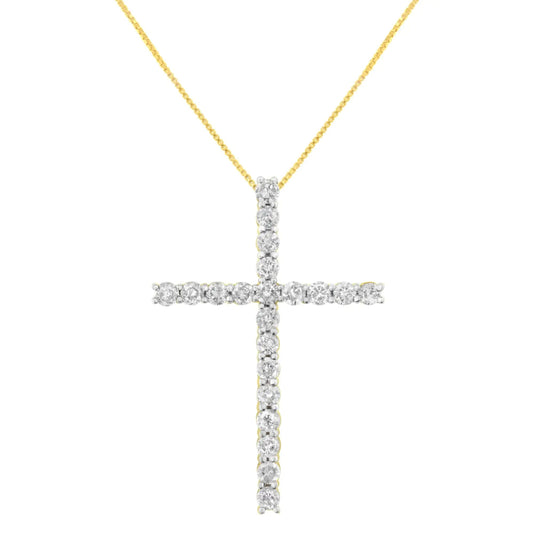 10K Yellow Gold Plated .925 Sterling Silver 4.0 Cttw Round Cut Diamond Cross Pendant Necklace (J-K Color, I1-I2 Clarity) - 18" WEM Support (www.WEM.support)