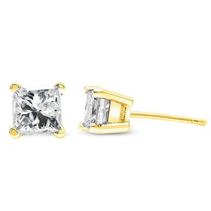 10K Yellow Gold 3/4 Cttw Princess-Cut Square Near Colorless Diamond Classic 4-Prong Solitaire Stud Earrings (J-K Color, I2-I3 Clarity) WEM Support (www.WEM.support)