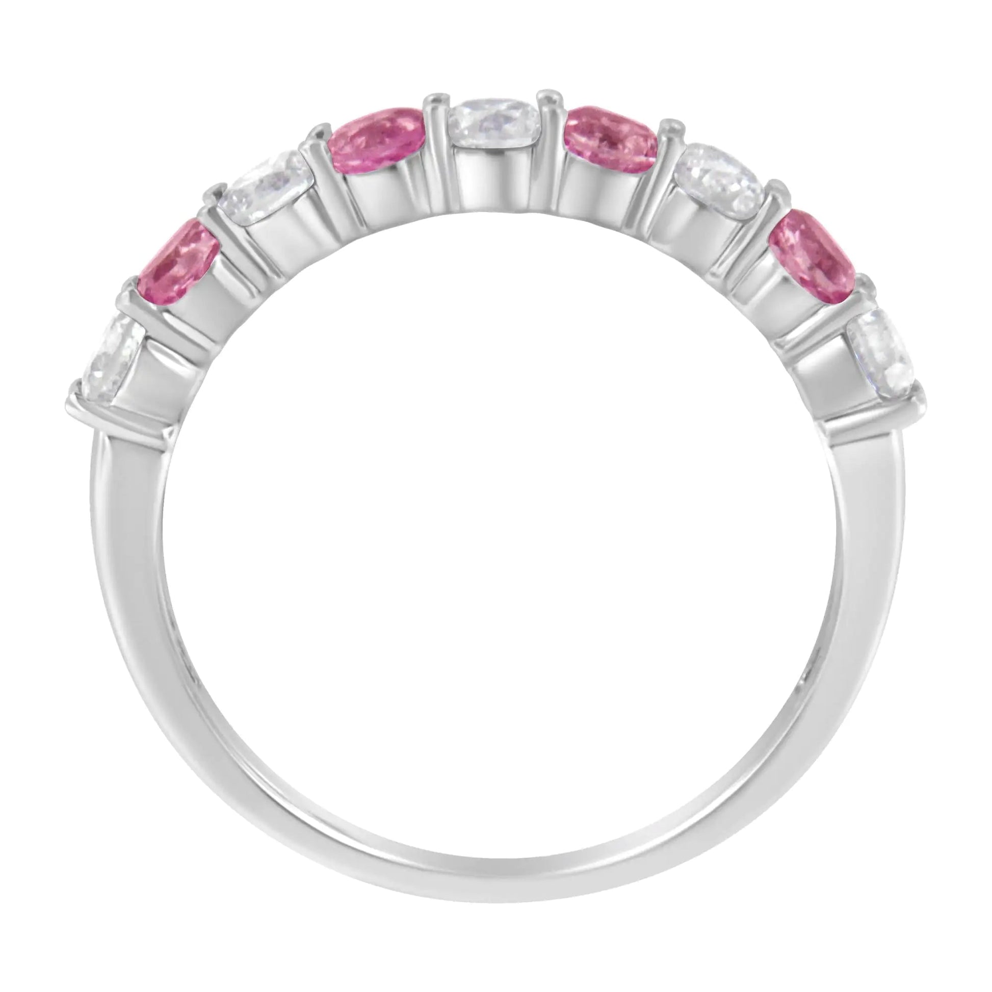 10KT White Gold 1/2 cttw Diamond and 3MM Created Gemstone Band Ring (H-I, I1-I2) WEM Support (www.WEM.support)