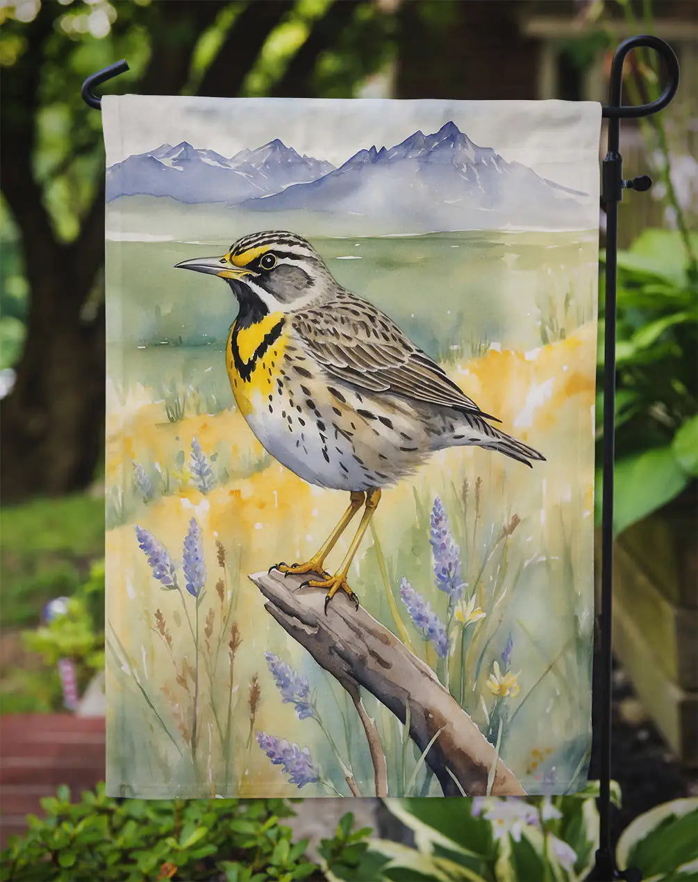 Wyoming Western Meadowlark Garden Flag WEM Support (www.WEM.support)