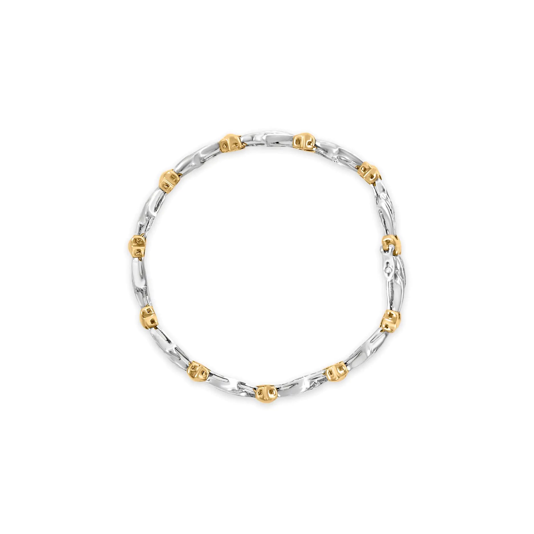 10k Two-Toned Gold 2.00 Cttw Channel Set Baguette-Diamond Weave and  "X" Spiral Link Bracelet (H-I Color, I1-I2 Clarity) - 7" WEM Support (www.WEM.support)