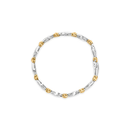 10k Two-Toned Gold 2.00 Cttw Channel Set Baguette-Diamond Weave and  "X" Spiral Link Bracelet (H-I Color, I1-I2 Clarity) - 7" WEM Support (www.WEM.support)
